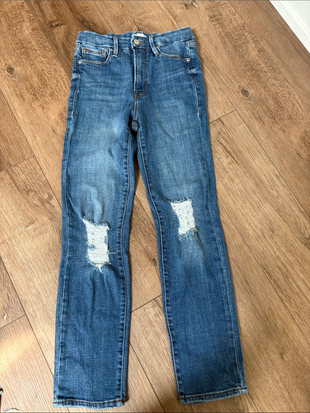 Good American Blue Distressed Skinny Slim Jeans 27/4 Inseam 27”